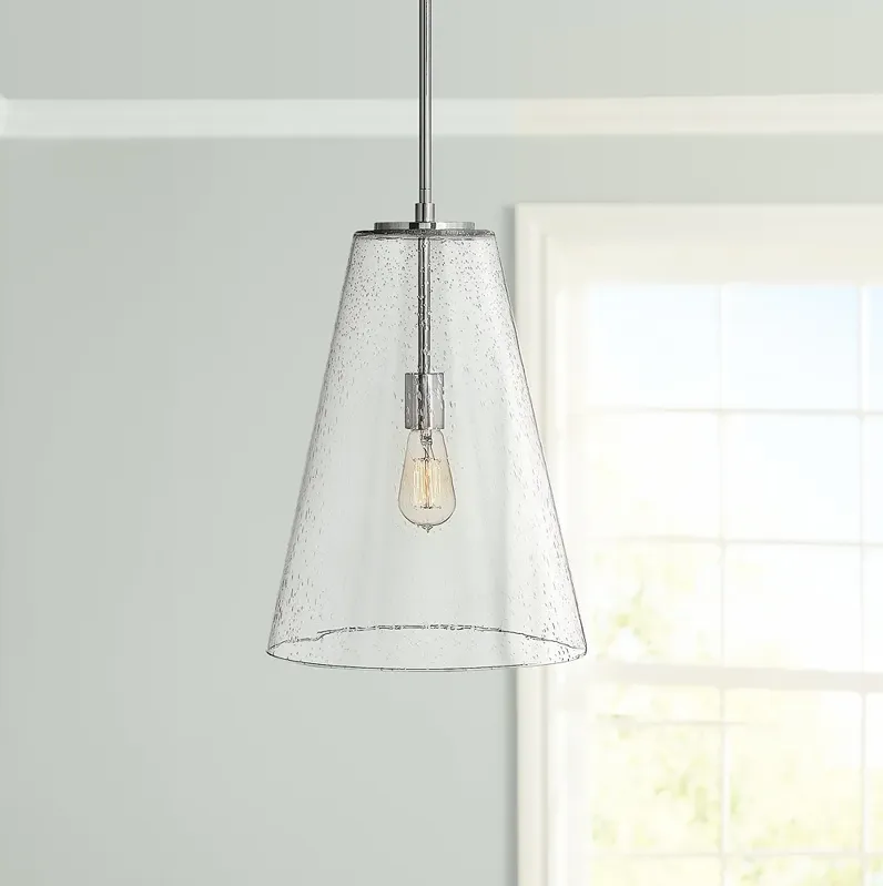 Hinkley Vance 13"W Polished Nickel and Glass Pendant Light