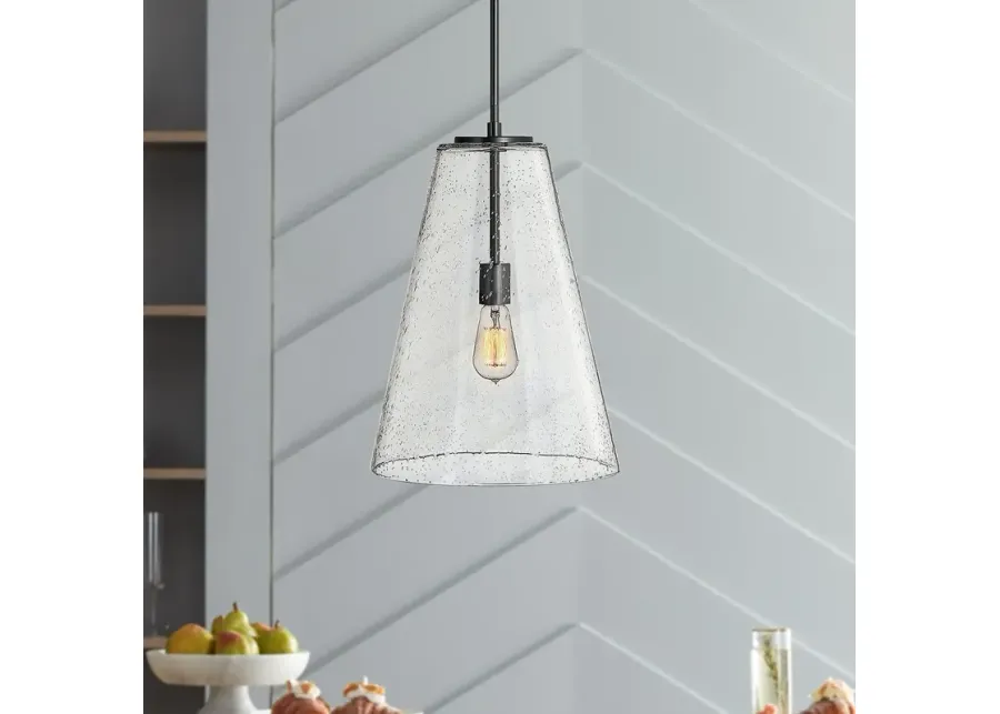 Hinkley Vance 13" Wide Satin Black and Glass Pendant Light