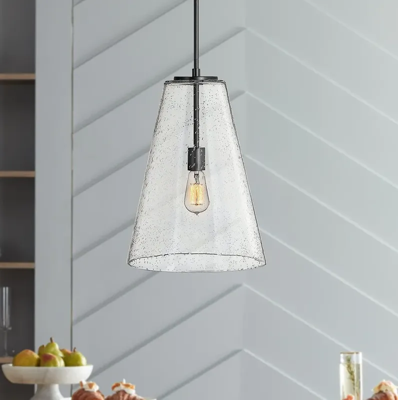 Hinkley Vance 13" Wide Satin Black and Glass Pendant Light