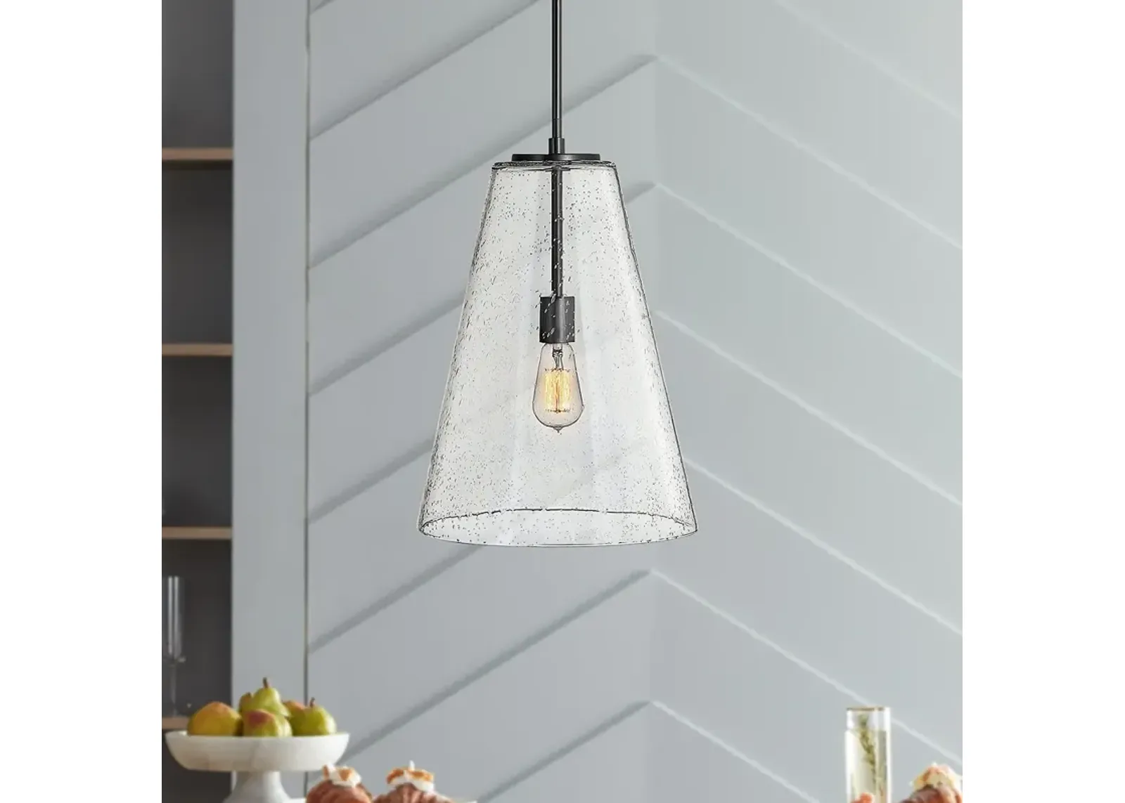 Hinkley Vance 13" Wide Satin Black and Glass Pendant Light