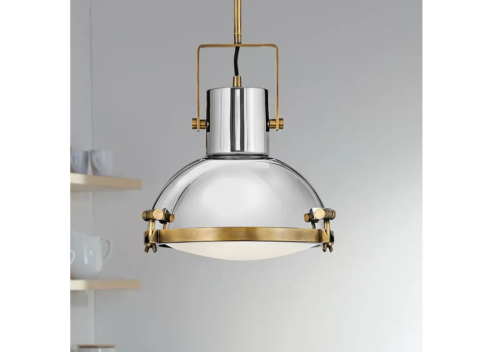 Hinkley Nautique 13" Wide Heritage Brass and Nickel Dome Pendant Light