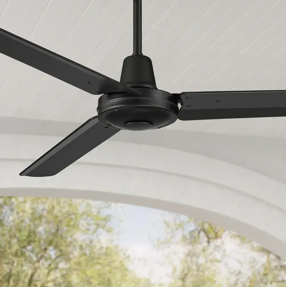 52" Plaza DC Matte Black Finish Damp Rated Ceiling Fan with Remote