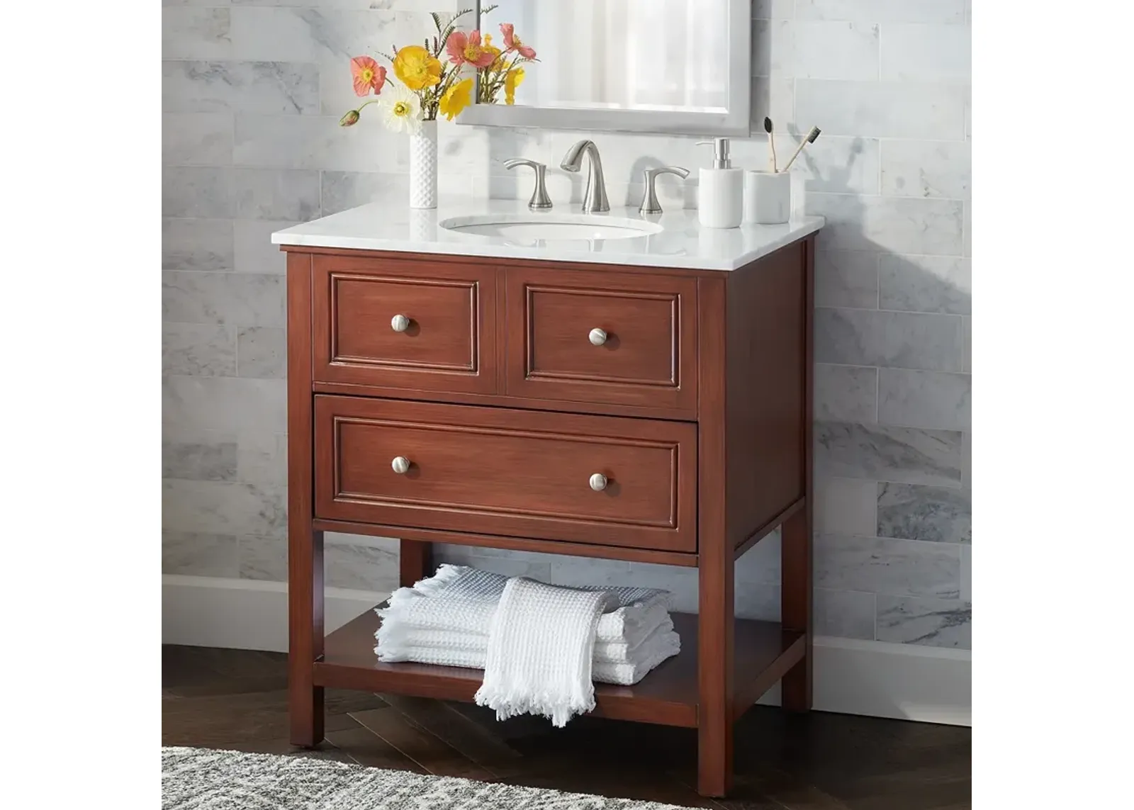 Jordan 32" Wide 1-Drawer Teak Wood Single Sink Vanity