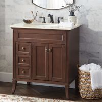 Afton 32" Wide 3-Drawer Marble Top and Teak Wood Single Sink Vanity