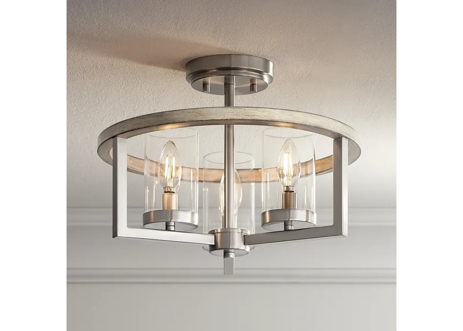 Possini Euro Senna 15" Wide 3-Light Brushed Nickel Ceiling Light