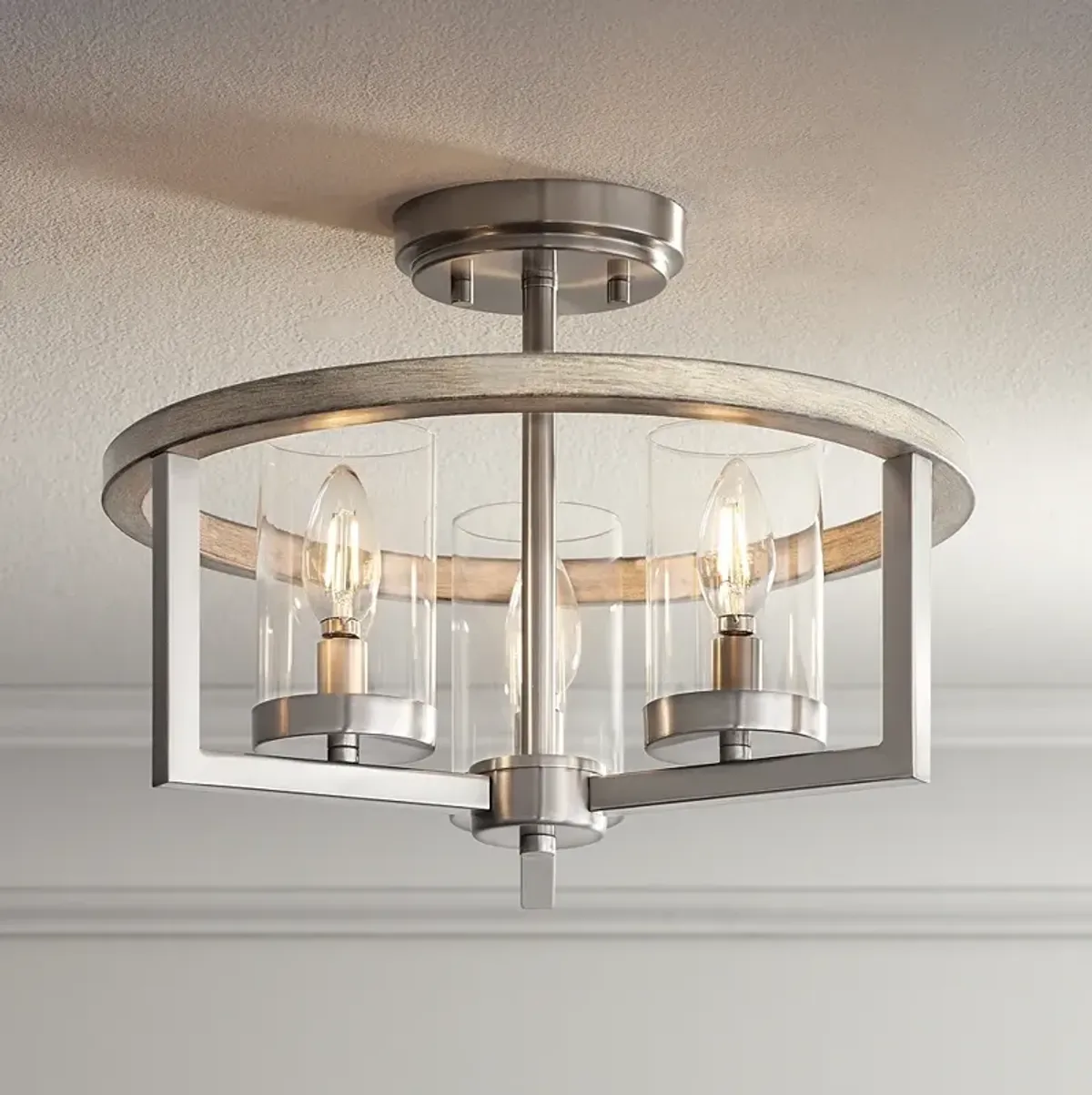 Possini Euro Senna 15" Wide 3-Light Brushed Nickel Ceiling Light