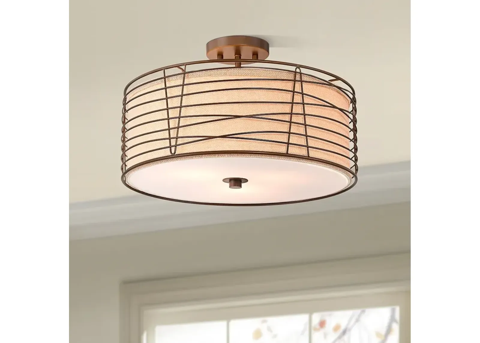 Marlowe 18" Wide Bronze Metal Drum Ceiling Light