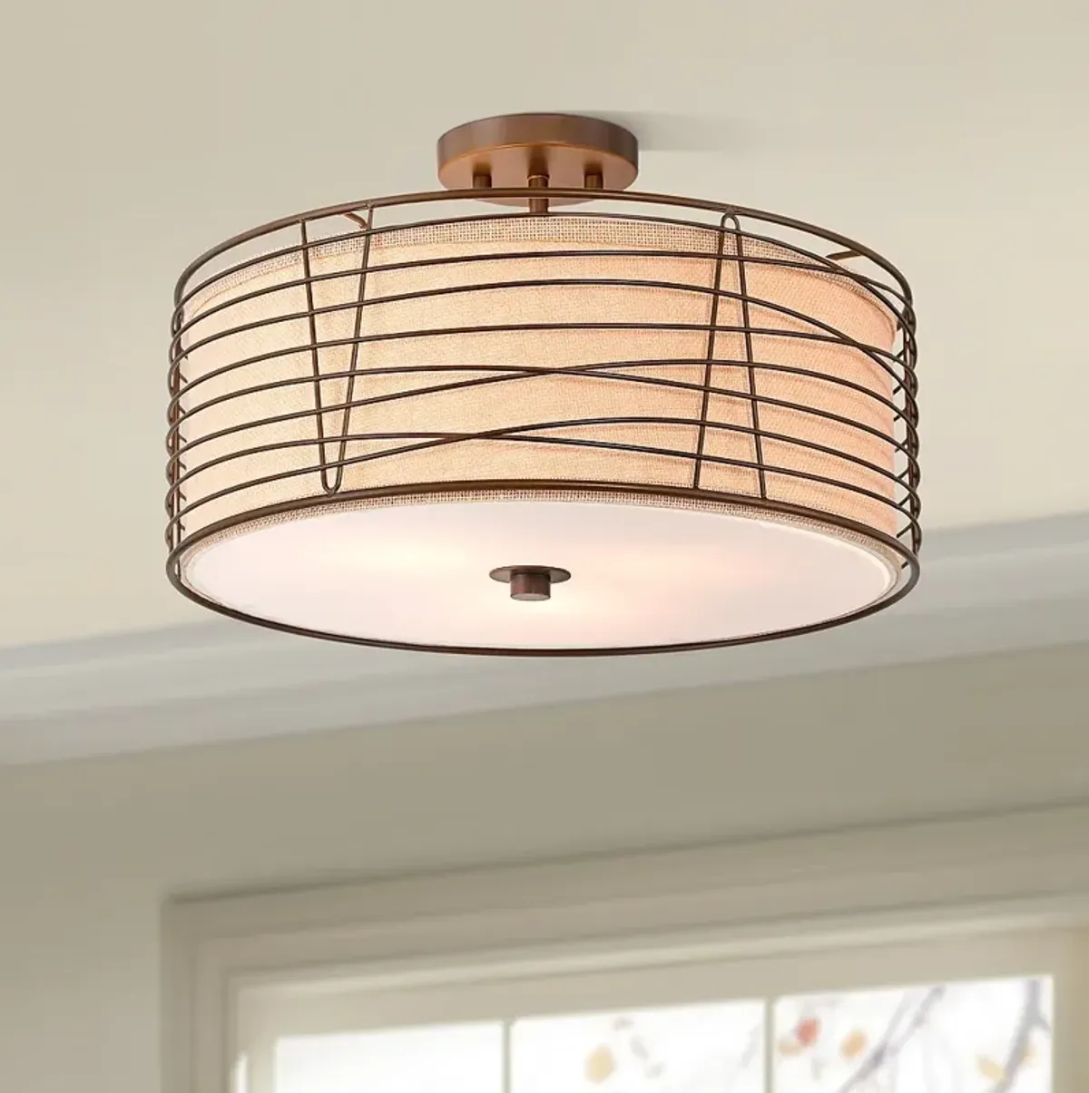 Marlowe 18" Wide Bronze Metal Drum Ceiling Light