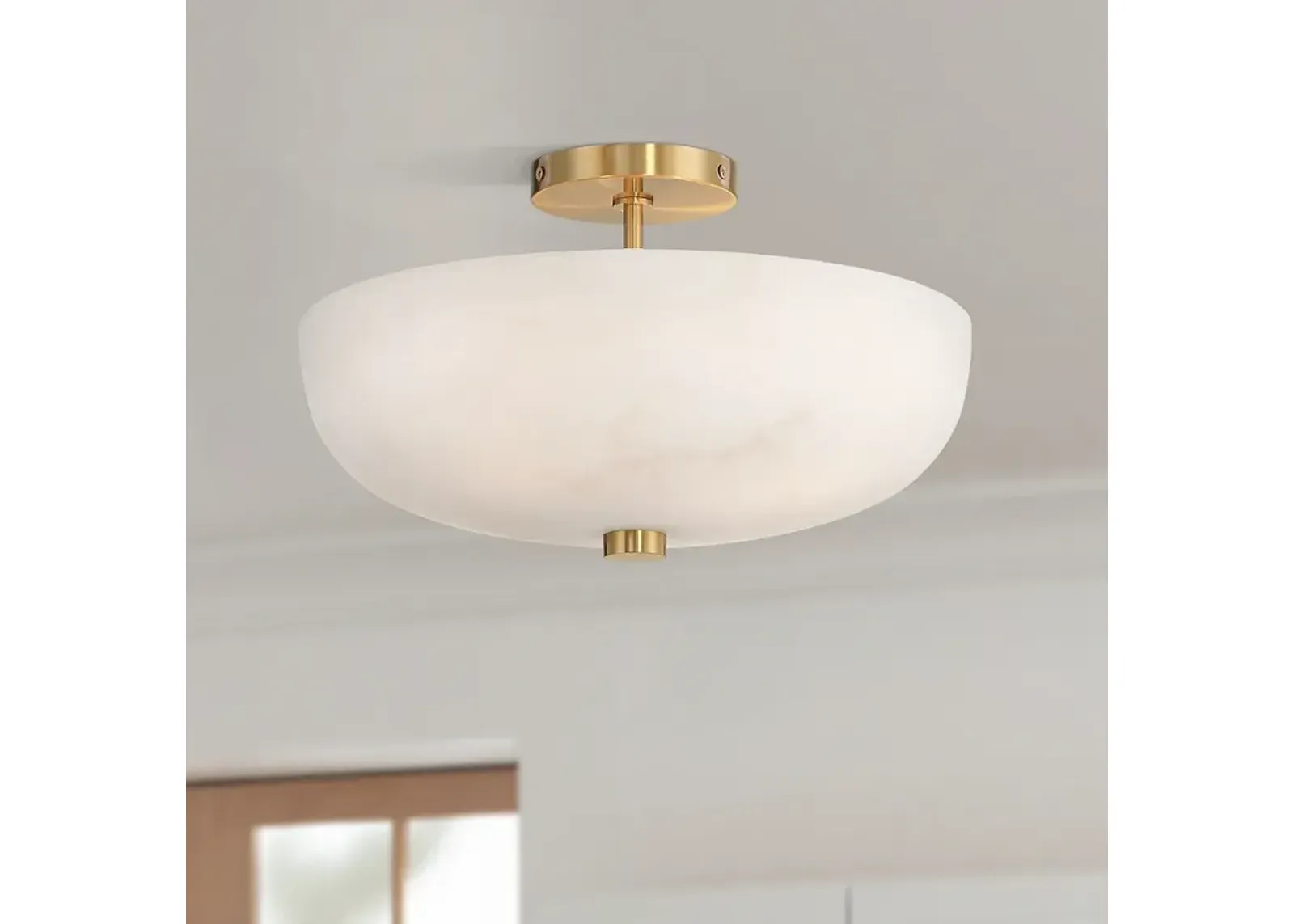 Brock 16" Wide Warm Gold Faux Alabaster Ceiling Light