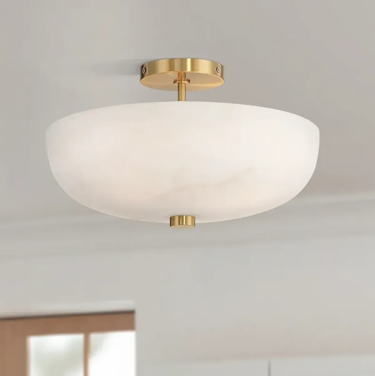 Regency Hill Brock 16" Wide Warm Gold Faux Alabaster Ceiling Light