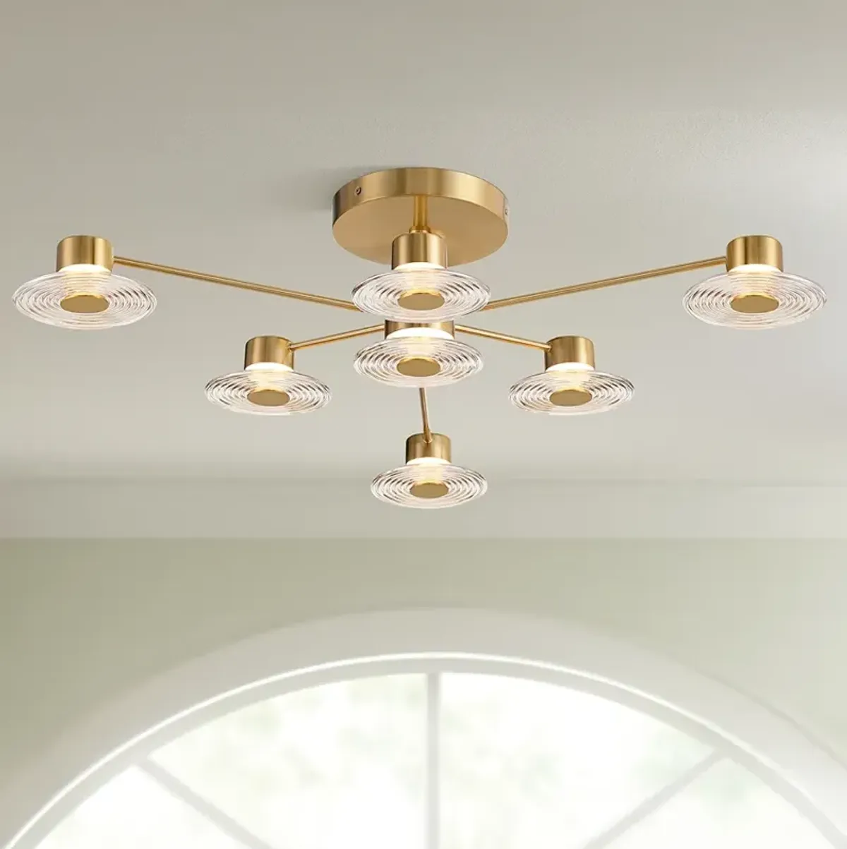 Possini Euro Chapman 33 1/2" Wide Warm Gold 7-Light LED Ceiling Light