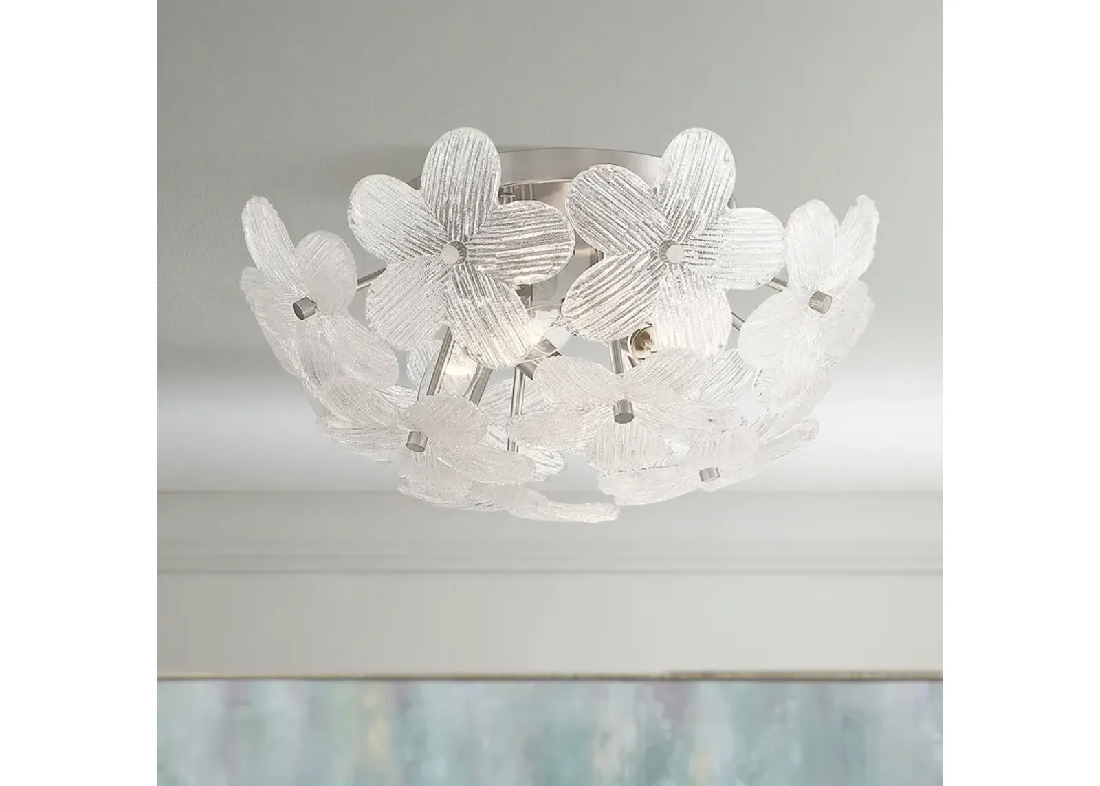 Possini Euro Filoli 16" Wide Nickel Flower Ceiling Light