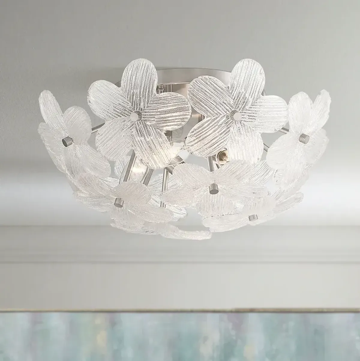 Possini Euro Filoli 16" Wide Nickel Flower Ceiling Light