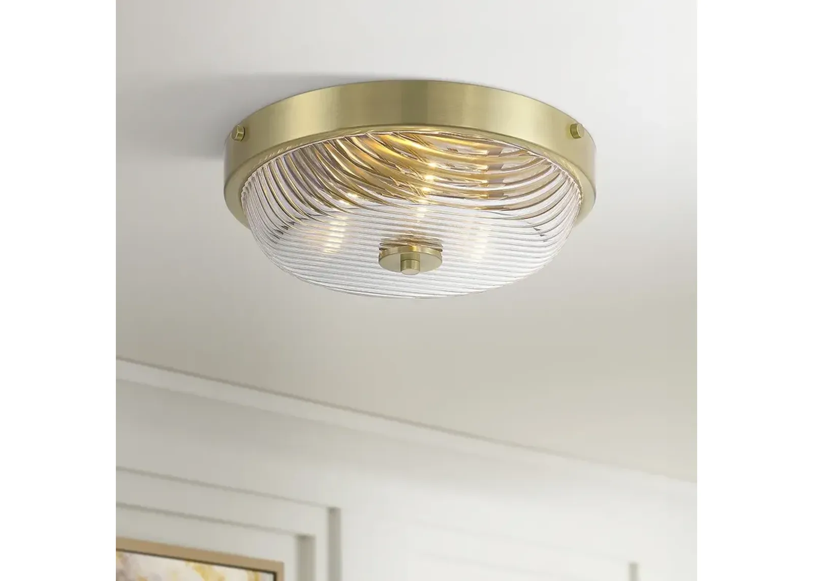 Regency Hill Carmine 12" Wide Brass and Glass Bowl Ceiling Light