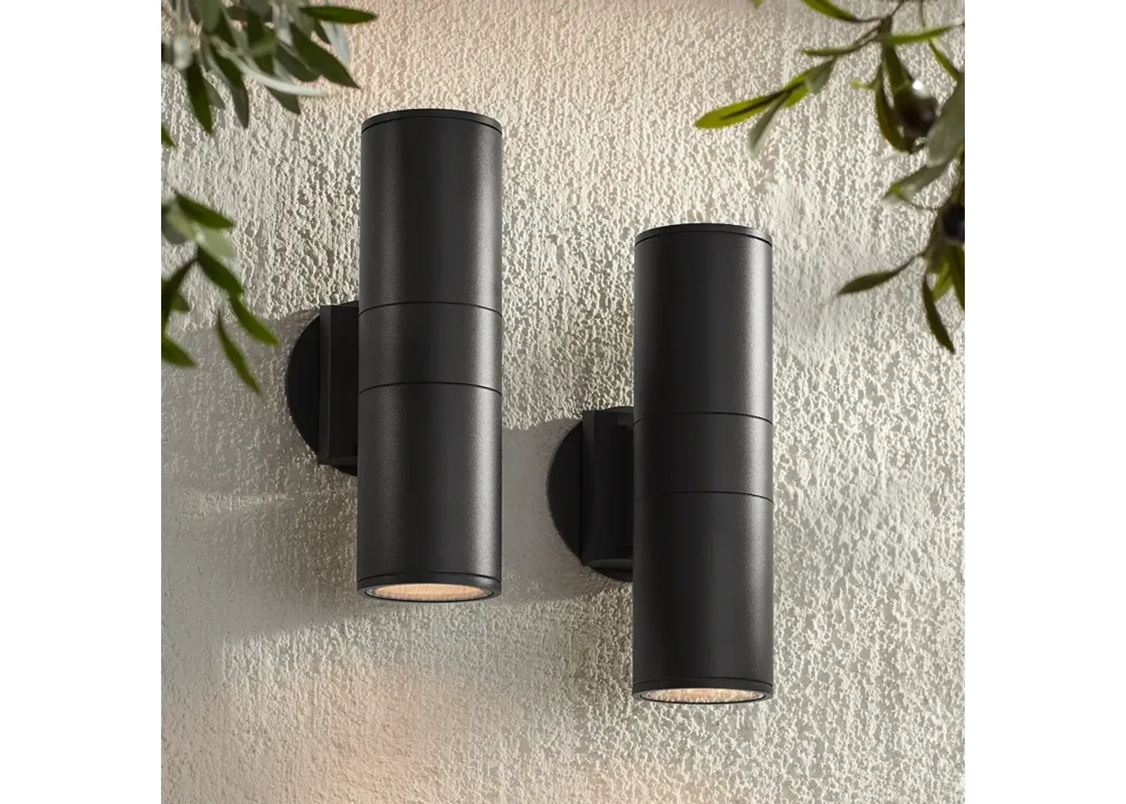 Possini Euro Ellis 11 3/4" Black Up-Down Outdoor Wall Light Set of 2