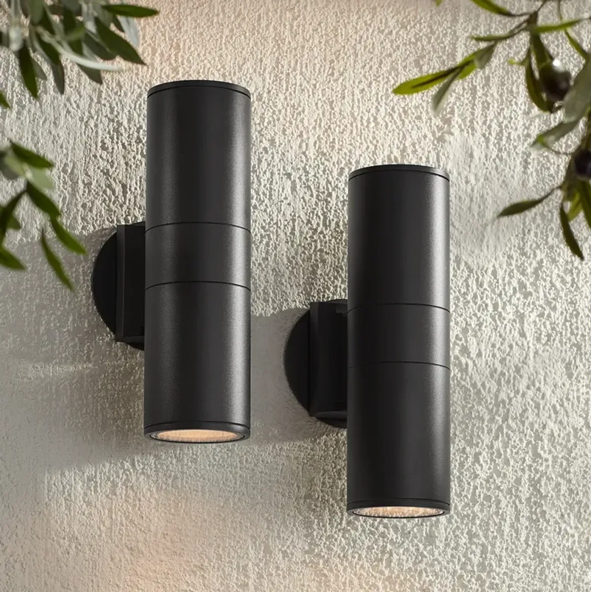 Possini Euro Ellis 11 3/4" Black Up-Down Outdoor Wall Light Set of 2