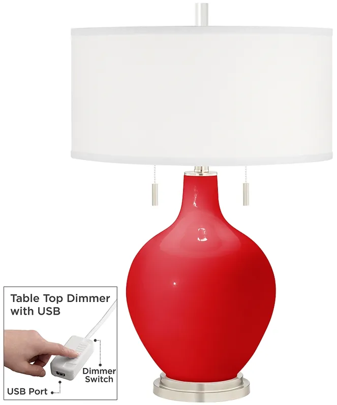 Bright Red Toby Table Lamp with Dimmer