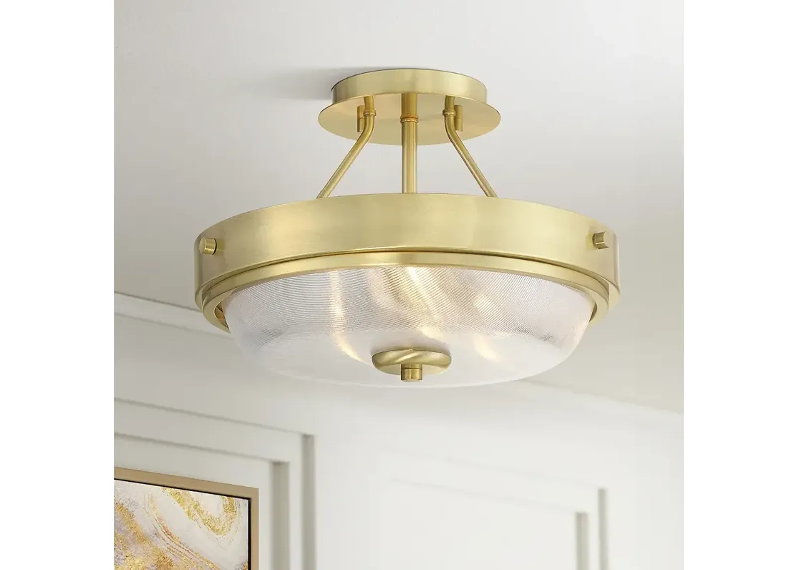 Carmine 13" Wide Brass and Glass Ceiling Light