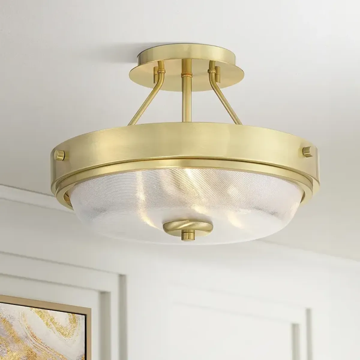 Carmine 13" Wide Brass and Glass Ceiling Light