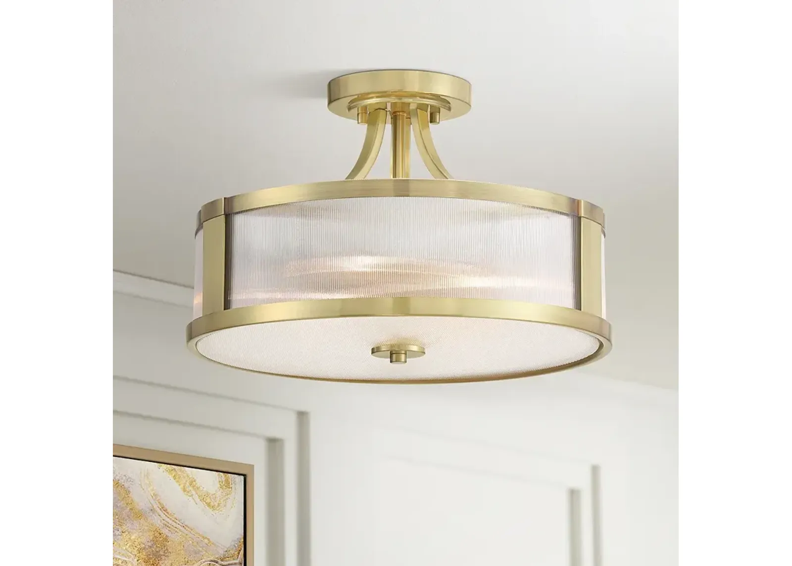 Possini Euro Randall 16" Wide Brass Drum Ceiling Light