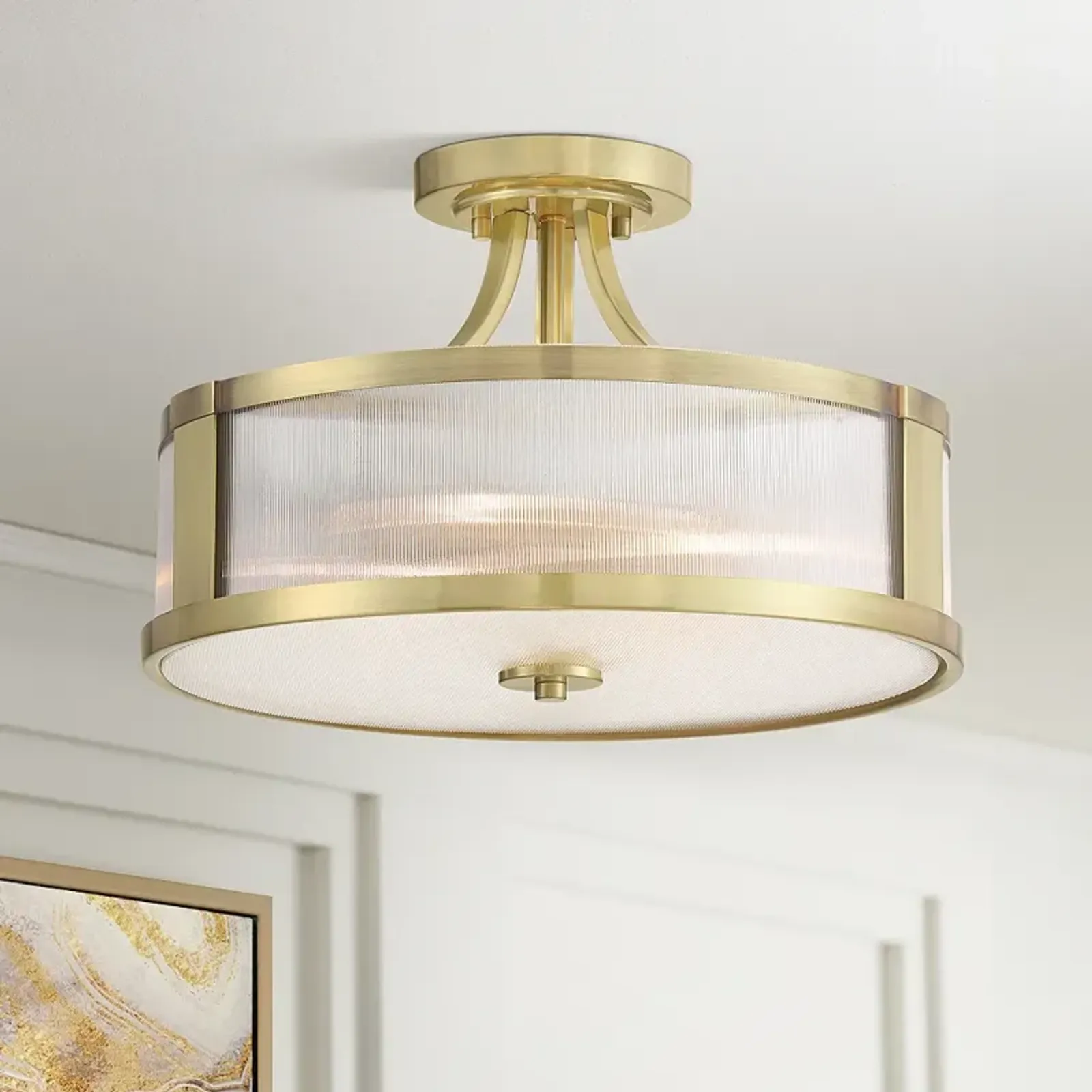 Possini Euro Randall 16" Wide Brass Drum Ceiling Light