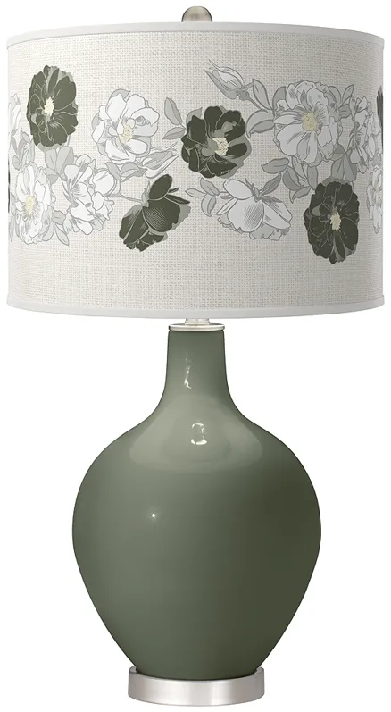 Deep Lichen Green Rose Bouquet Ovo Table Lamp