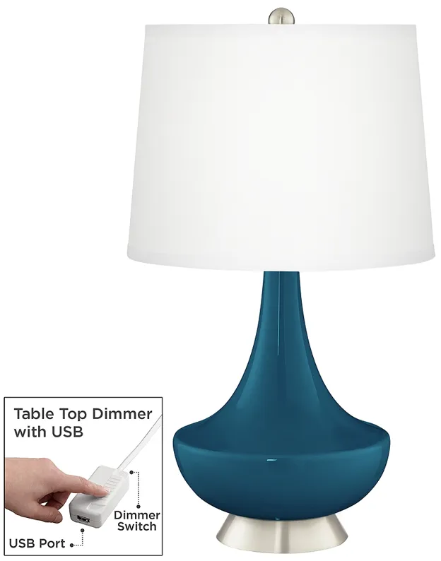Color Plus Gillan 28" Oceanside Blue Table Lamp with USB Dimmer
