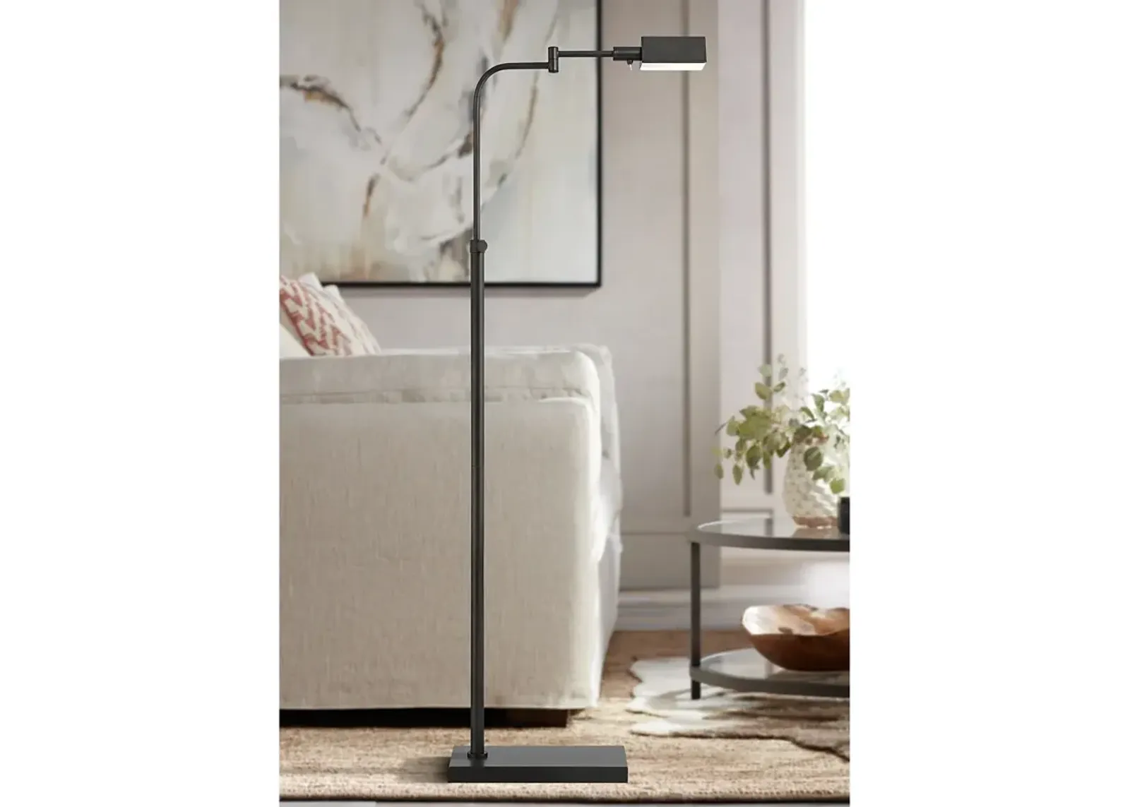 Possini Euro Keegan Dark Bronze Adjustable Swing Arm Pharmacy Floor Lamp