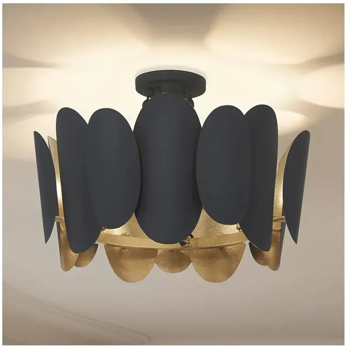 Minka-Lavery Vailen 7-Light Dark Matte Black and Textured Gold Semi Flush