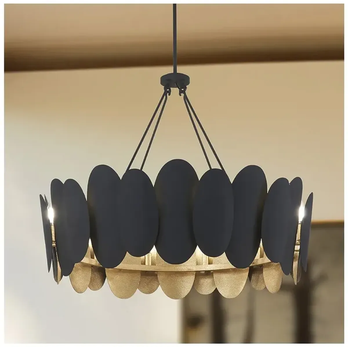 Minka-Lavery Vailen 12-Light Dark Matte Black and Textured Gold Pendant