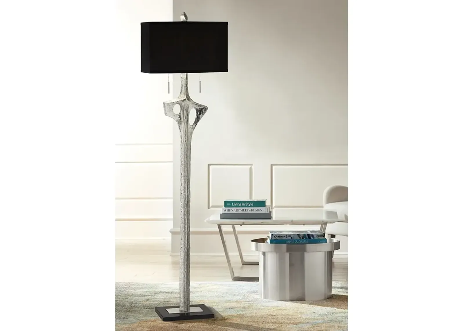 Possini Euro 66 3/4" Linen and Textured Silver Sculpture Floor Lamp