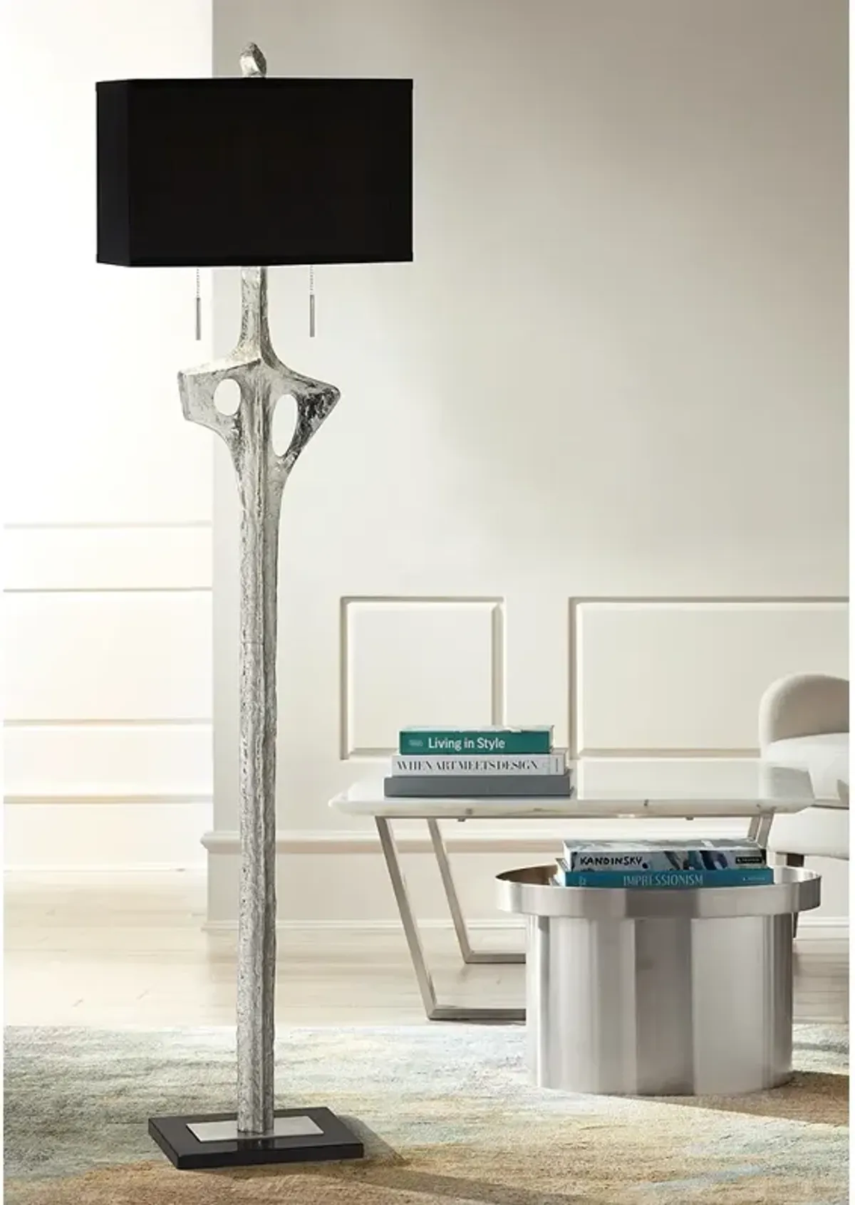 Possini Euro 66 3/4" Linen and Textured Silver Sculpture Floor Lamp