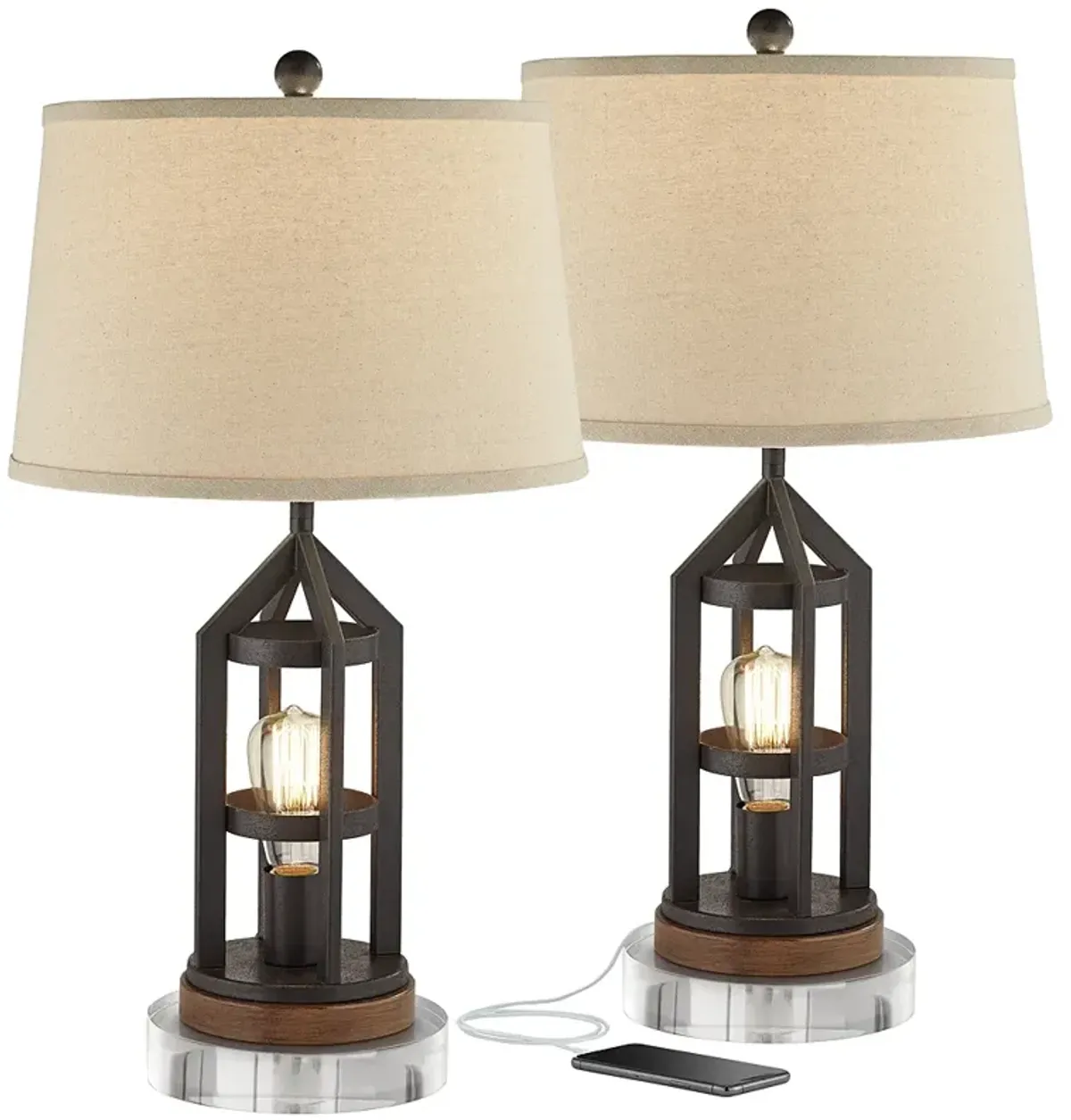 Franklin Iron 27 1/2" Bronze Night Light USB Lamps with Acrylic Risers