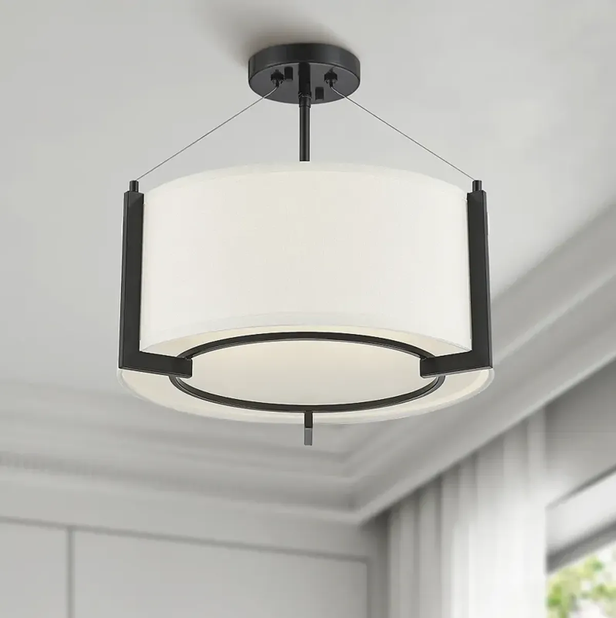 Possini Euro Mariner 17 1/4" Wide Linen Drum Shade Black Ceiling Light