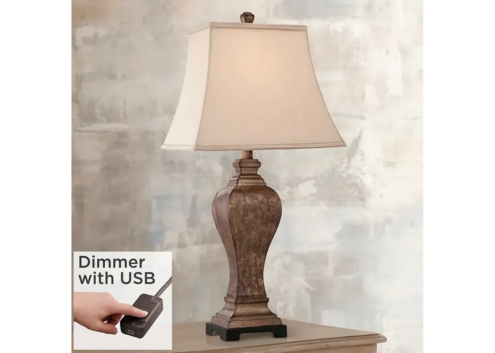 Regency Hill Edgar 29" High Bronze Table Lamp with USB Cord Dimmer