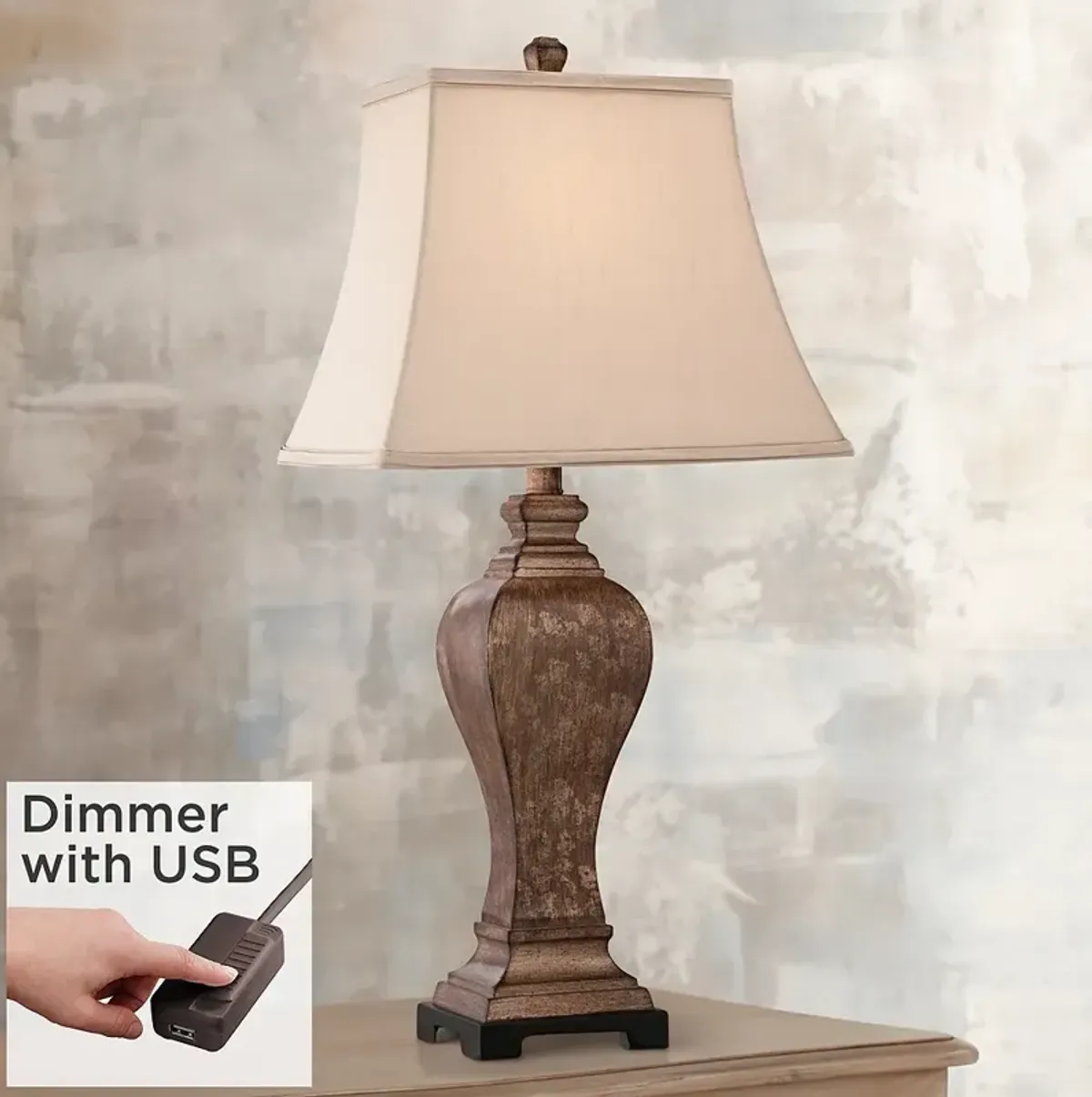 Regency Hill Edgar 29" High Bronze Table Lamp with USB Cord Dimmer