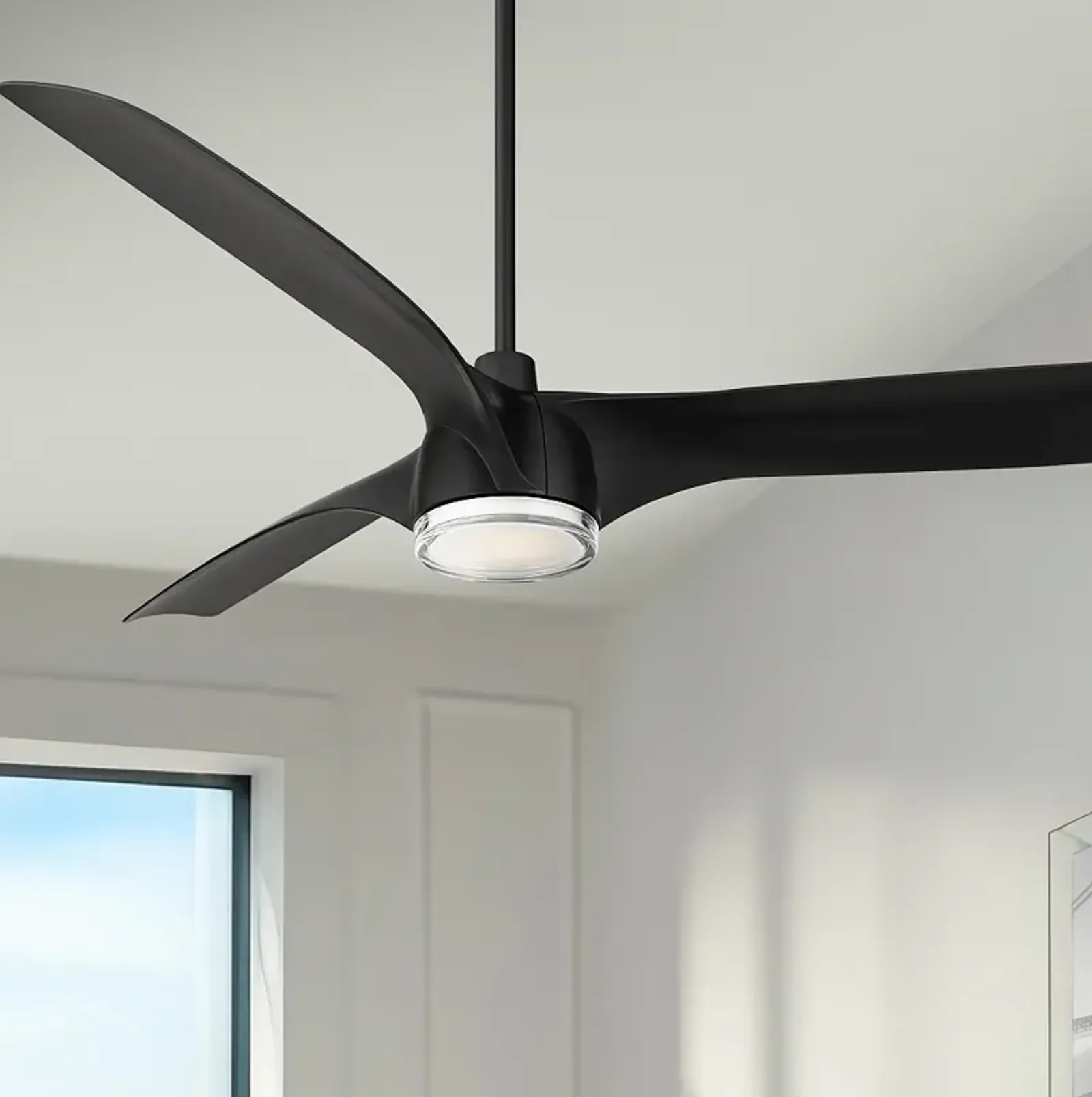 60" Casa Vieja Artistry Matte Black LED Damp Ceiling Fan with Remote