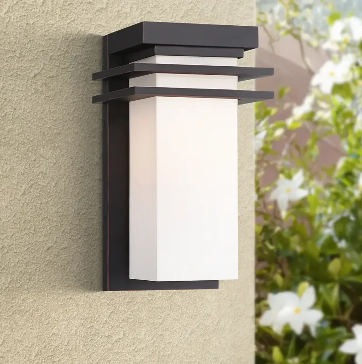 Bernadine 12" High Black and White Glass Outdoor Wall Light