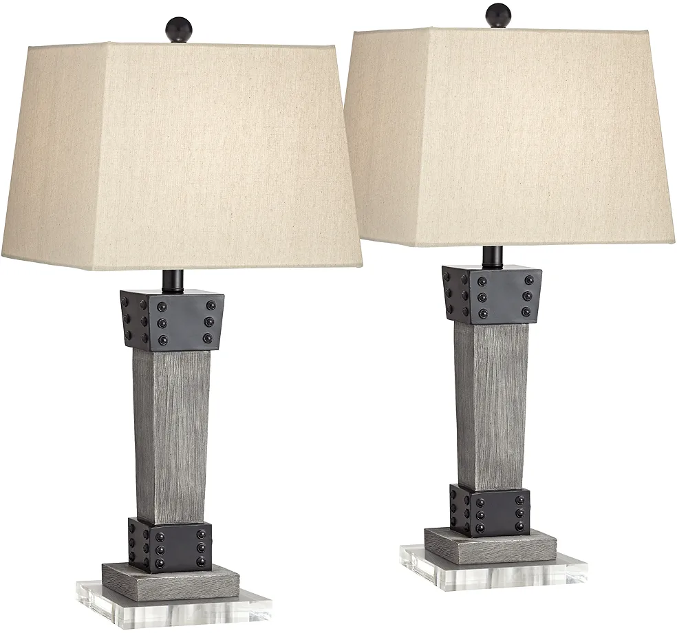 Jacob Gray Wood Table Lamps With Dimmers With 7" Square Risers