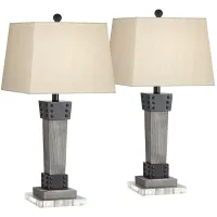 Jacob Gray Wood Table Lamps With Dimmers With 7" Square Risers