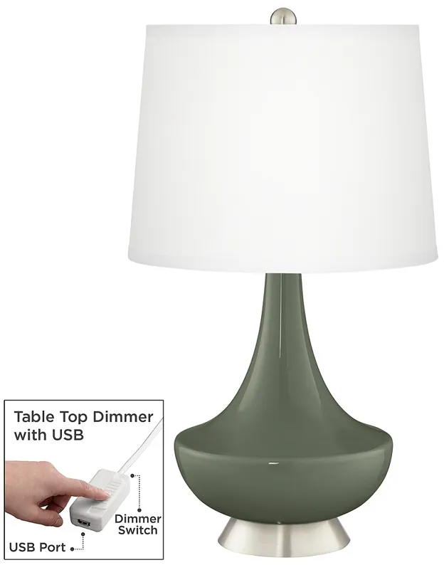 Deep Lichen Green Gillan Glass Table Lamp with Dimmer