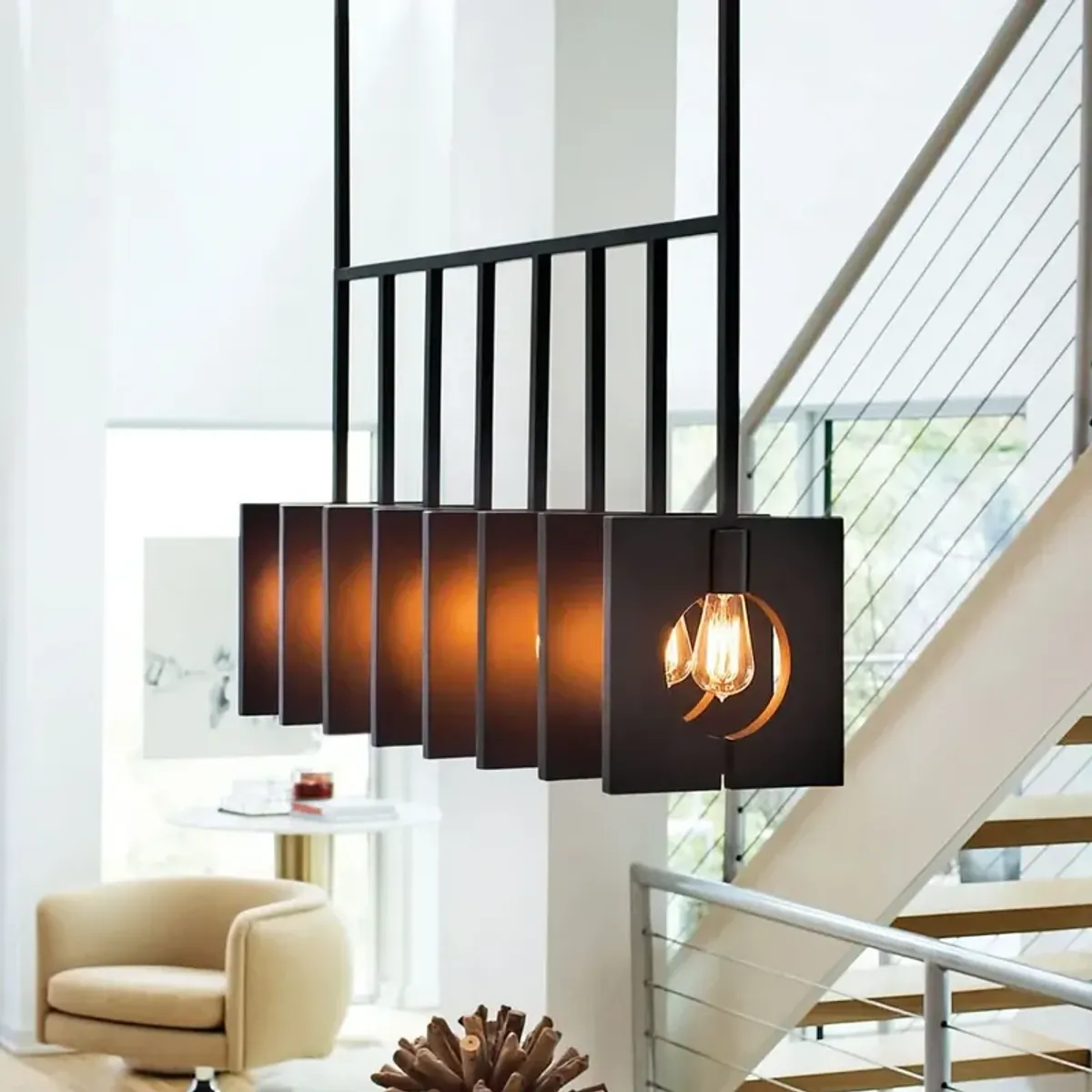 Chandelier Ludlow-Eight Light Linear-Brushed Graphite