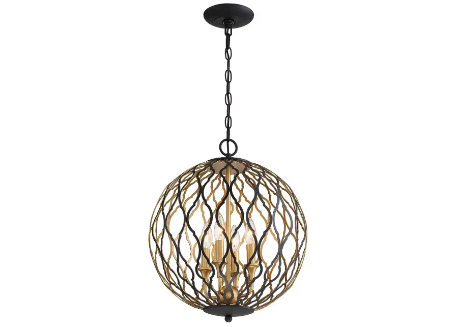 Gilded Glam 16"W Sand Coal and Gold 4-Light Globe Pendant