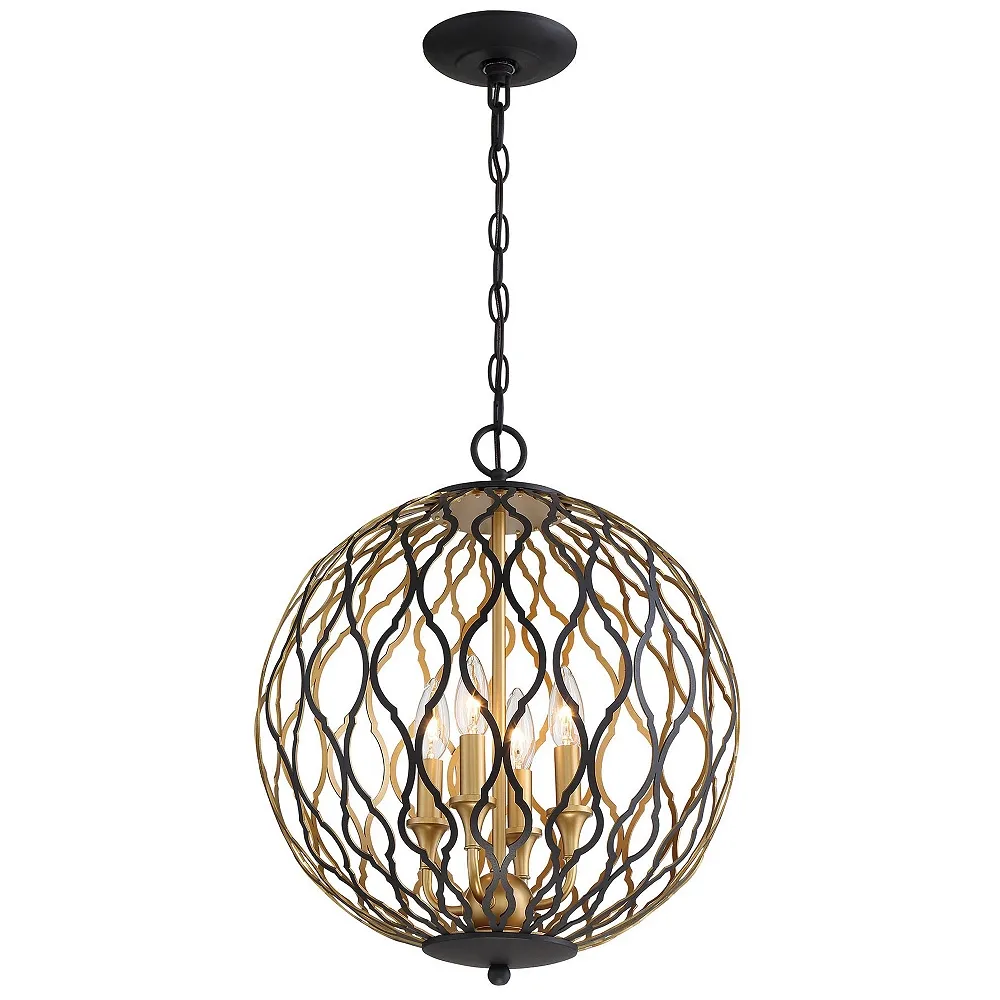 Gilded Glam 16"W Sand Coal and Gold 4-Light Globe Pendant