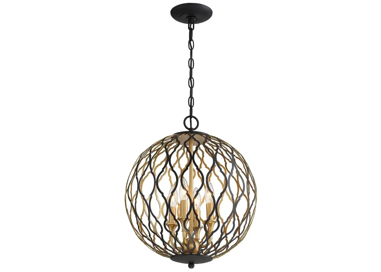 Gilded Glam 16"W Sand Coal and Gold 4-Light Globe Pendant