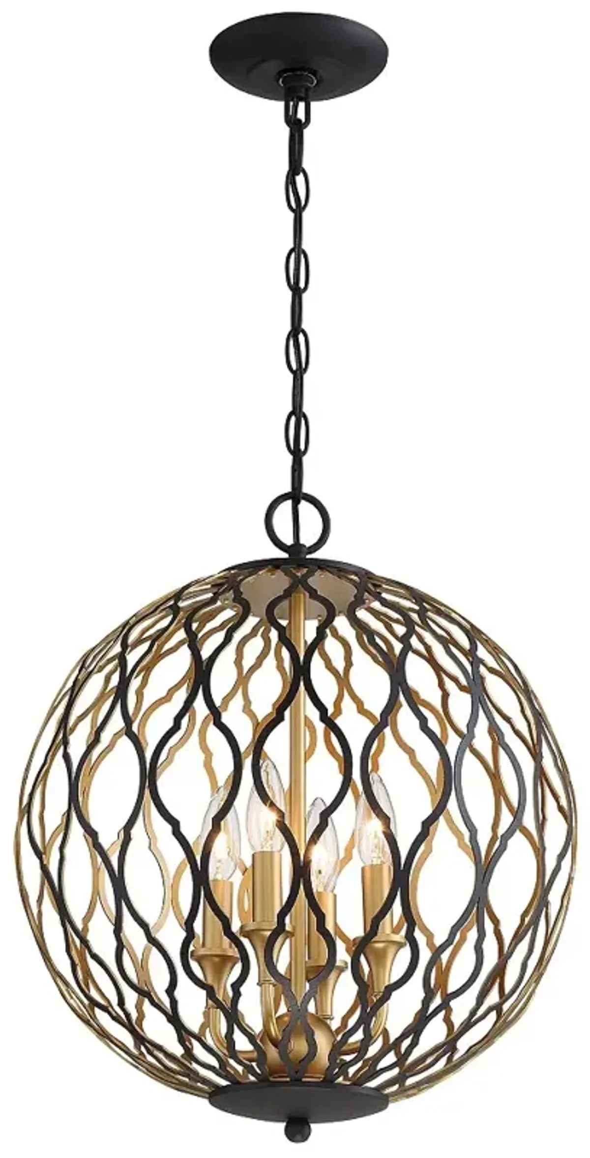 Gilded Glam 16"W Sand Coal and Gold 4-Light Globe Pendant