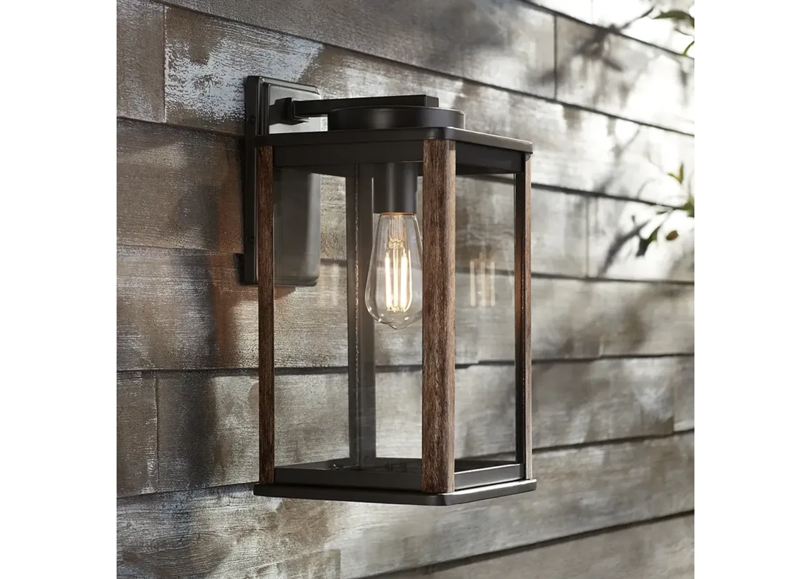 Wordsworth Field 14 1/4" High Bronze and Woodgrain Outdoor Wall Light