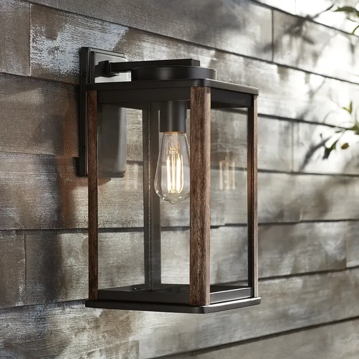 Wordsworth Field 14 1/4" High Bronze and Woodgrain Outdoor Wall Light