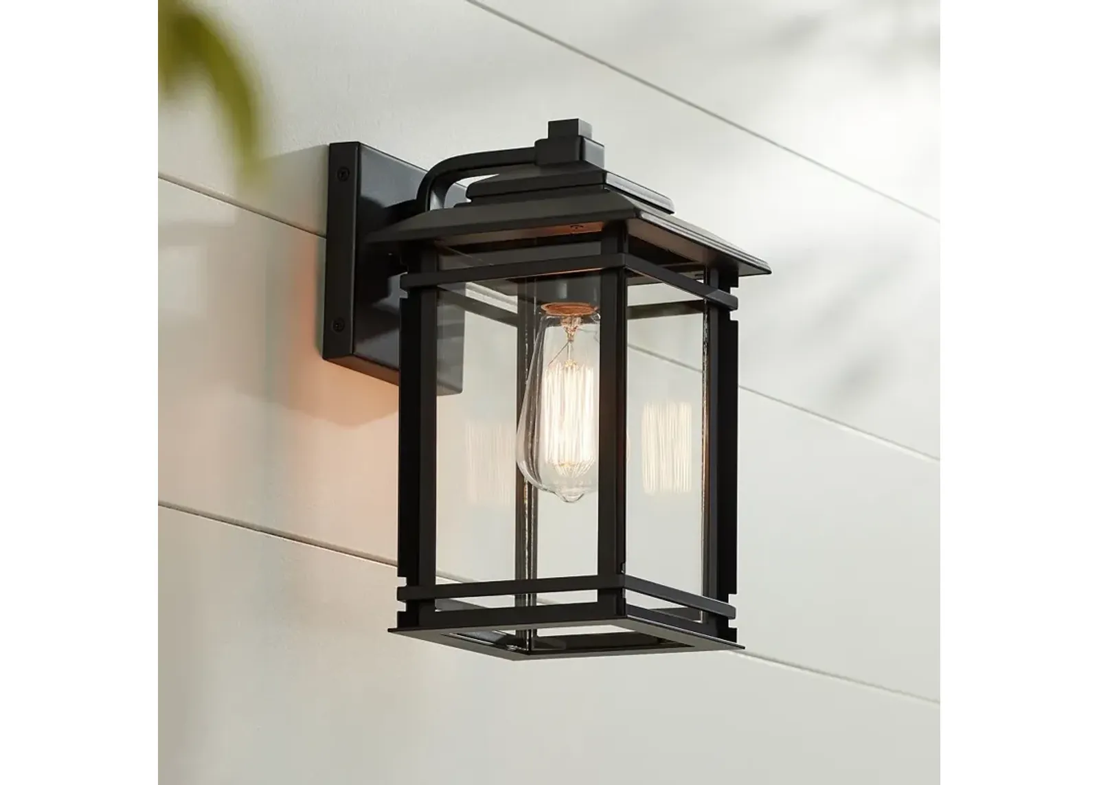 North House 12" High Matte Black and Glass Outdoor Wall Light