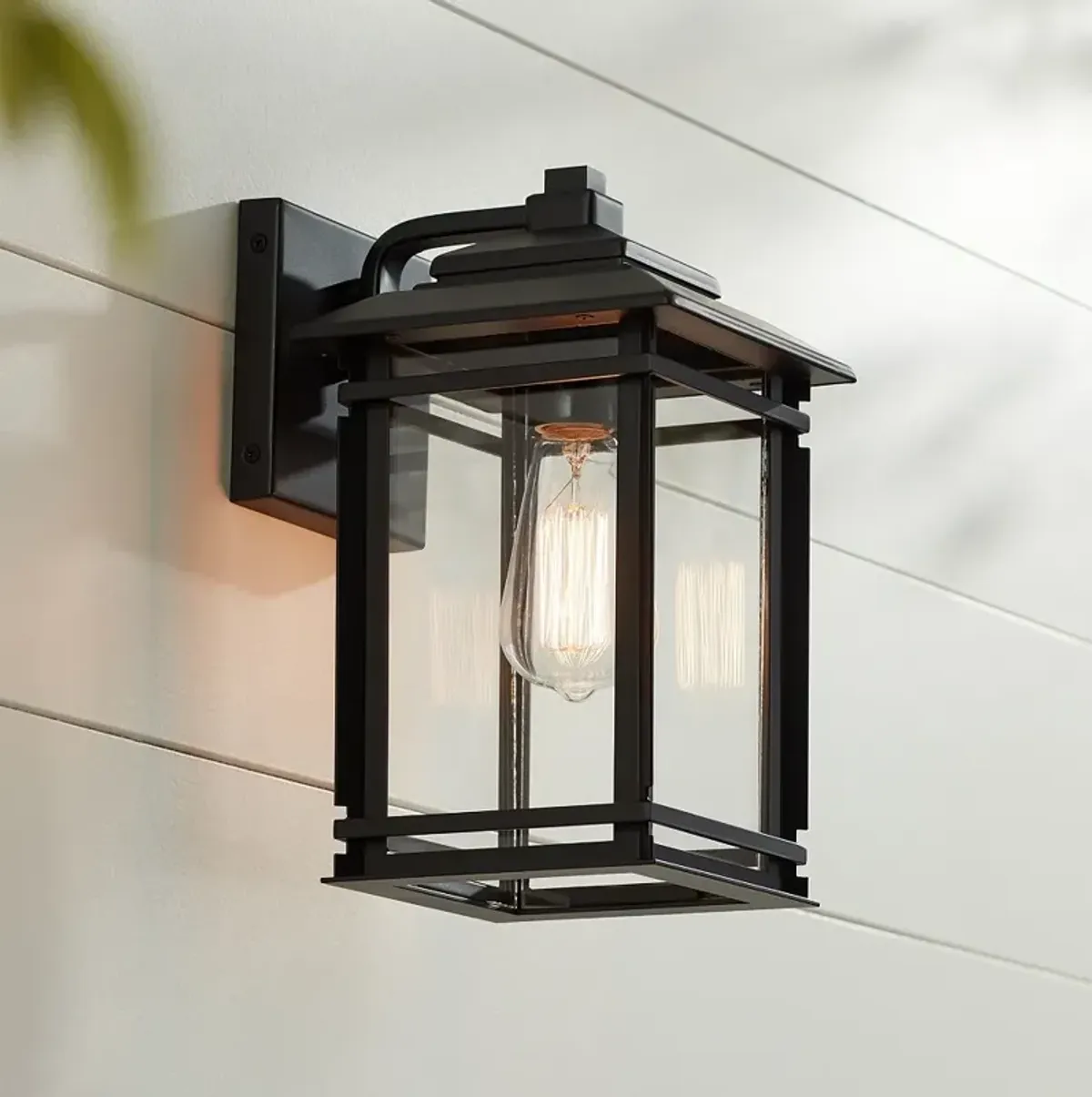 North House 12" High Matte Black and Glass Outdoor Wall Light